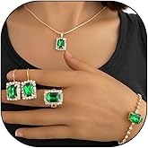 Mexegy Vintage Rhinestone Pendant Necklace Set for Women,Dainty Shining Square Crystal Dangle Earring,Charming Wedding Brides Bridesmaids Jewelry Accessories