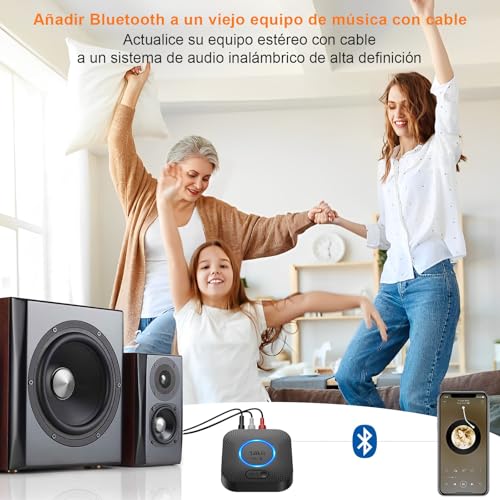 1Mii B06 Plus Receptor Bluetooth Audio, Adaptador de Inalámbrico Bluetooth 5.3, AUX de 3.5mm Jack y 2 RCA para Estéreo y Amplificador, 30m Largo Alcance, aptX HD, Sonido 3D Surround