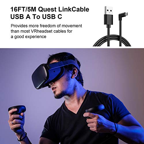 Type C Data Cable, USB C to USB 3.0 Right-Angle Data Cable (16 FT), can be Used to Connect Oculus Quest VR Devices, Fast Charging and high-Speed Data Transmission…