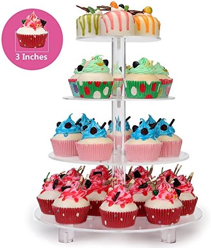 NeoBee 4 Tier Round Tiered Acrylic Cupcake display Stand, Dessert reveal frame, Food display shelf,Hold about 50 cupcakes/4 Tier With Rod feet Tall Version/4 inches apart /12x12x16 Inches.