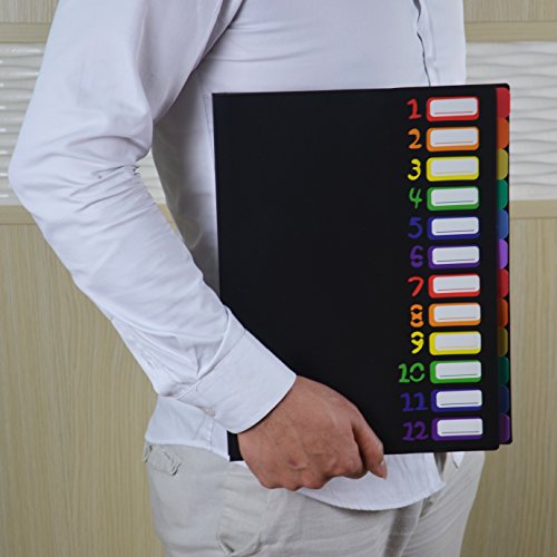 12 Pocket Plastic File Folders - Heavy Duty Black Shell Multi Pocket Folders,Letter Size - 12.2 x 9.84 x 0.6, Multicolor