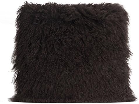 Flamant Genghis 20" X 20" Mongolian Fur Accent Pillow, Brown