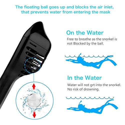 RegeMoudal Snorkel Mask Panoramic View Scuba Diving Mask with Panoramic Full Face Design- Longer Ventilation Pipe, Watertight, Anti Fog & Anti Leak Technology,for Diving Swimming (Black, L/XL) - Thumbnail 3