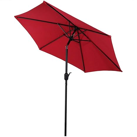 Sunnydaze 7.5 Foot Outdoor Aluminum Patio Umbrella with Tilt & Crank, Red