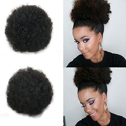 Synthetic Curly Hair 1Pcs Ponytail African American Short Afro Kinky Curly Ponytail Synthetic Wig (Black 1B#)
