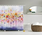 Ambesonne Watercolor Flower Decor Collection, Flowers in Soft Colors and Floral Design Blurred Style, Polyester Fabric Bathroom Shower Curtain Set with Hooks, Navy Red Orange