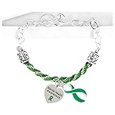 Mental Health Awareness Heart Charm Retractable Bracelet - Green Ribbon Awareness Bracelet - Ideal Gift for Advocacy - Supports Mental Health Organizations