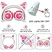 Qiwoo Kids Headphones with Cat Ear USB Rechargeable Adjustable LED Light Up Wired Over Ear Headphones 85dB Volume Limited Compatible for iPad Tablet for Easter Theme Party Favor (2-Pink)