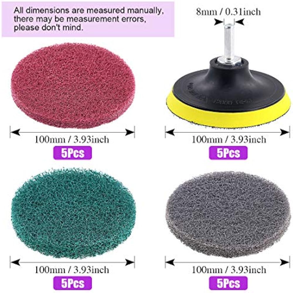 16Pcs 4Inch 3 Different Color Scrubbing Pads Drill Powered Brush Tile
