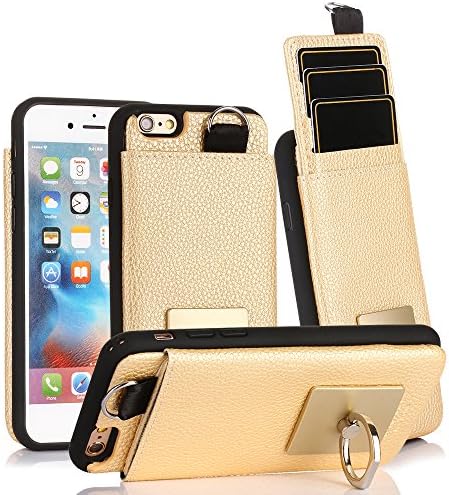 CaseHaven iPhone 6S Plus Wallet Case, Pull-out Tab, 3 Card Holder ID Slot, Ring Stand, Protective Leather Drop Protection Card Case For iPhone 6S Plus/ 6 Plus (5.5 inch) - Gold