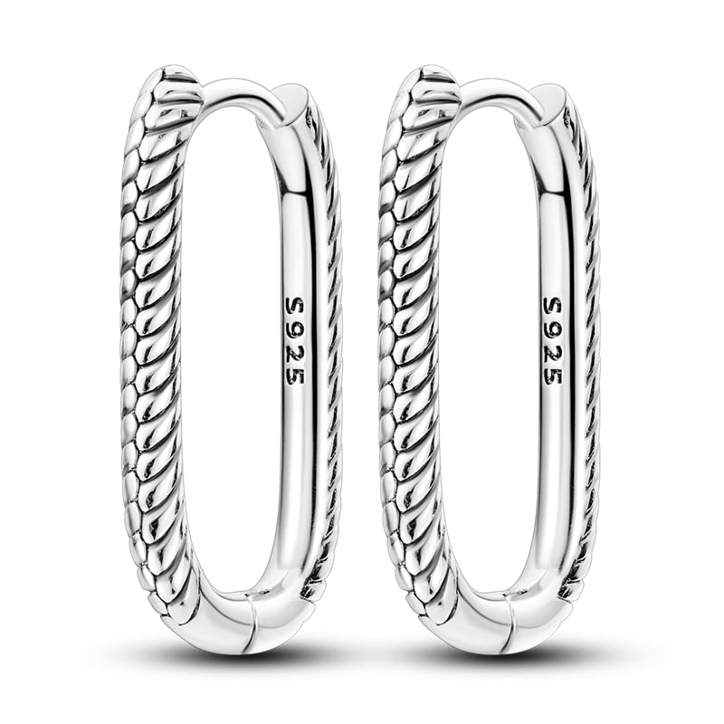 Photo 1 of *BLUE STONES* U-Shaped Snake Earrings S925 Sterling Silver Chunky Hoop Earrings for Women Post Multcolors Cubic Zirconia Trendy Thick Open Twisted