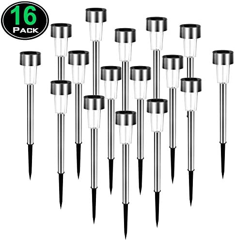 Wingogo LED Solar Pathway Lights [16 Pack], Stainless Steel Solar Powered Lights, Outdoor Landscape Lighting