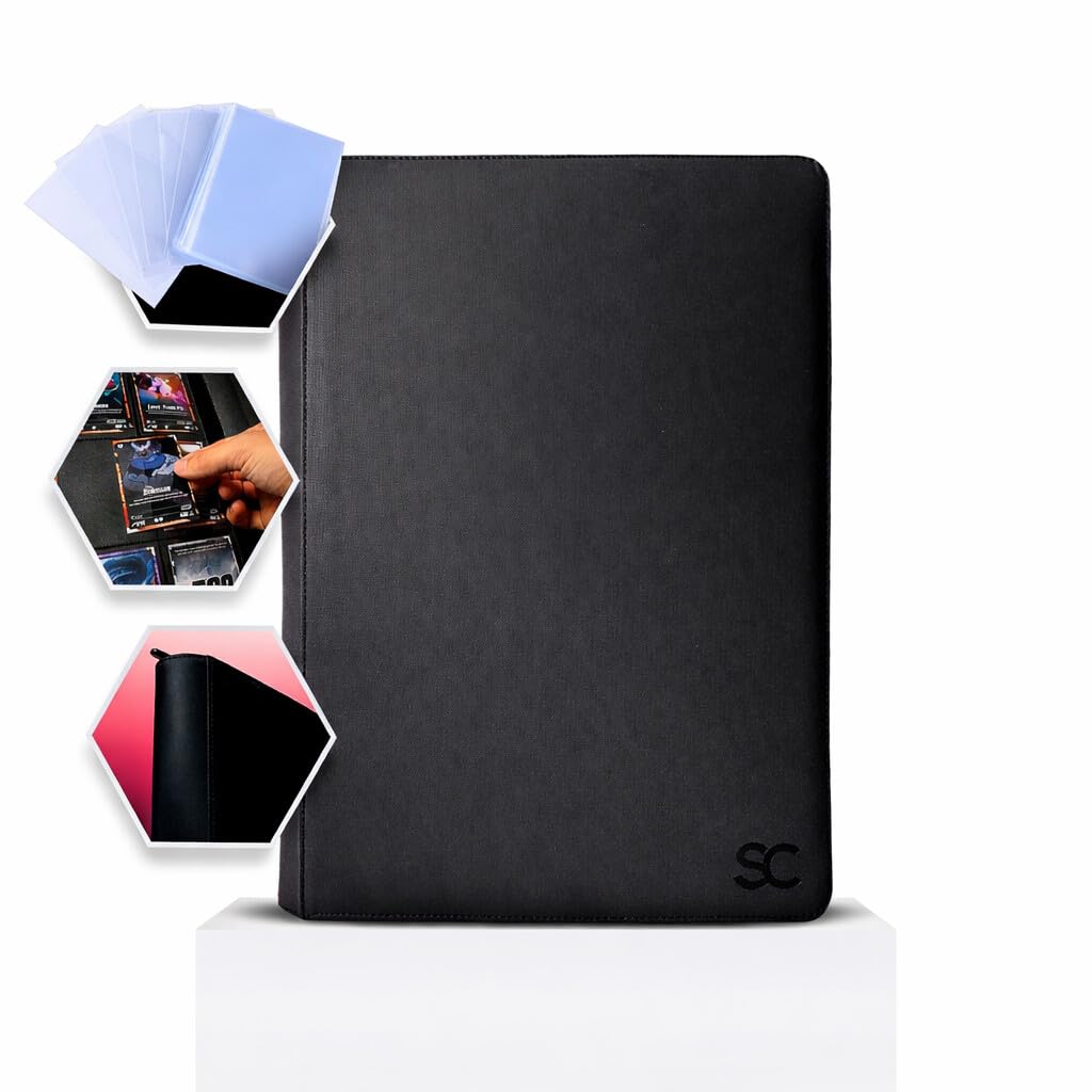 Trading Card Binder Black 1024-Pockets with 100 Bonus Sleeves-Pokemon Card Binder Side-Loading, Archival-Safe, Durable Zipper & UV-Resistant Cards Folder-Sports Cards Pokemon Binders Large 17.7”x13.4”