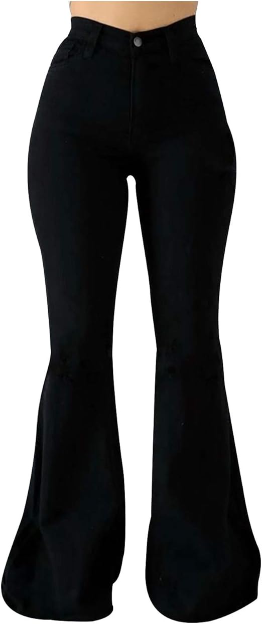 HUHUI Damen Schlaghose Bootcut Jeanshose High Waist Stretch Jeans