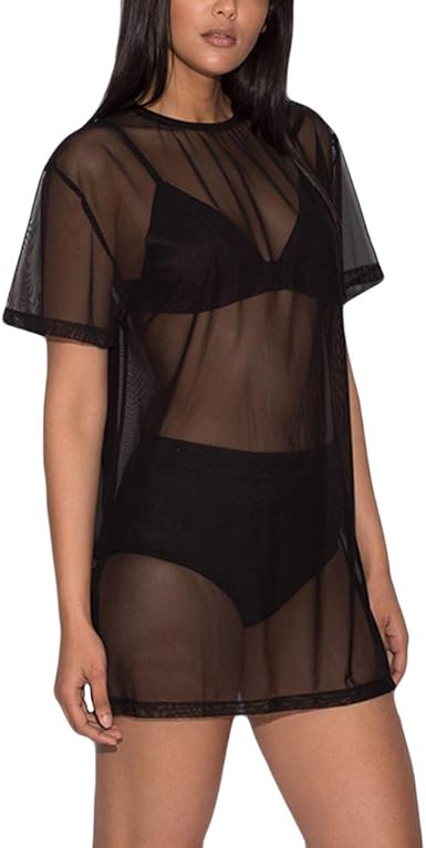 black mesh t shirt dress