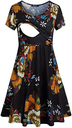 Quinee Women's Floral Short Sleeve Summer Maternity Nursing Breastfeeding Dress