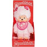 Monchhichi Sakura (Cherry Blossom) Girl Plush Toy - Pink | Pink Fluffy Fur with Blossom Bib &amp; Floral Hair Accessories &ndash; Cute Collectible Doll - Japanese Collectible