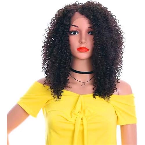 Afro Kinkys Curly Lace Front Wigs Human Hair Brazilian Virgin Remy Hair Pre Plucked With Baby Hair For Black Woman (14inch, lace front wig 2#)
