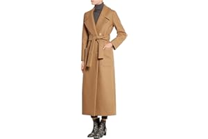 CHARTOU Women's Elegant Lapel Collar Double Breasted Regular Wool Blend Overcoat Coat Belt
