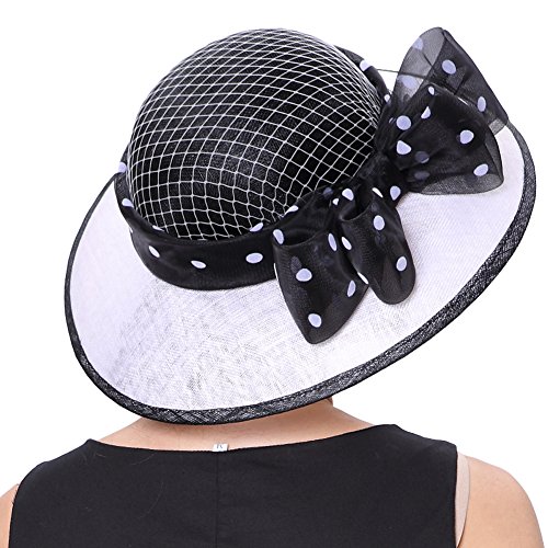 Koola's hats Lady White Black 3 Layers Sinamay Wedding Hats Sun Hat Ascot Race Derby Hat
