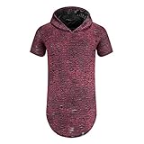 UNRESTRAINED Mens Hipster Hip Hop Short Sleeve Holes Side Zipper T-Shirts