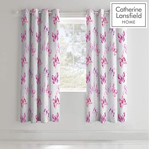 Catherine Lansfield Butterfly Easy Care Eyelet Curtains Pink