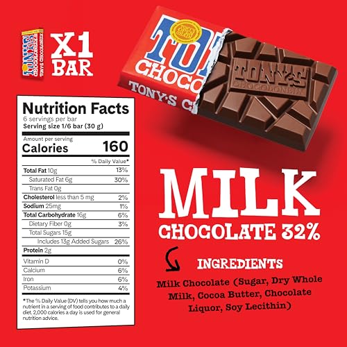 TONY’S CHOCOLONELY SUPER DUPER MILK CHOCOLATE CANDY BAR BUNDLE, MILK & WHITE CHOCOLATE WITH SEA SALT, CARAMEL, PRETZEL TOFFEE, ALMOND, HAZELNUT, MADE FROM QUALITY FAIRTRADE COCOA, 6 BARS, 6.35 OZ EACH