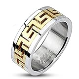 STR-0006 Stainless Steel Gold IP Maze Pattern Center Band Ring; Comes With Free Gift Box (13)