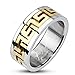 Jinique STR-0006 Stainless Steel Gold IP Maze Pattern Center Band Ring; Comes Box (13)