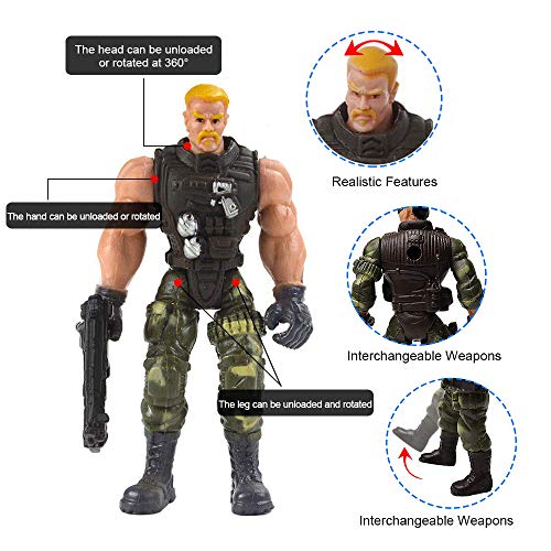 Lynkaye 6 Pcs Soldier Action Figure Toy Army Men with Weapon Accessories/ SWAT Team Figure Military Playset for Boys Girls Children Kids 3 - 12 Years Old, Great as Christmas, Birthday, Set of 6