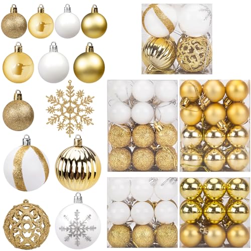 LOVEINUSA 100PCS Christmas Ball Ornament Set, Shatterproof Christmas Tree Balls Assorted Hanging Baubles Snowflakes for Xmas Tree Wreath Christmas Party Wedding