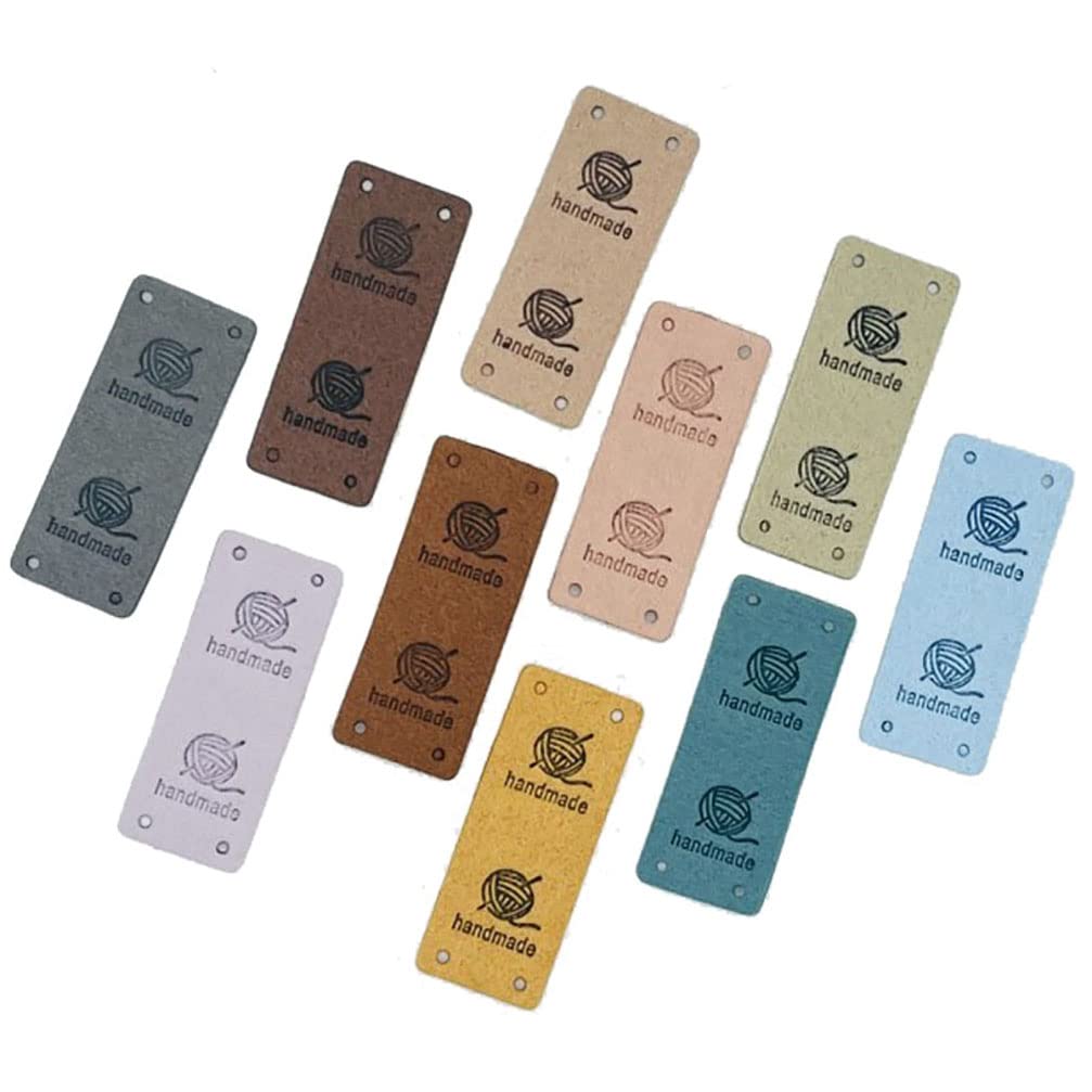 Houhounb Handmade Fabric Labels - Rectangular Sewing Labels with Holes, Foldable, 30 Pieces in 10 Colours — image 1