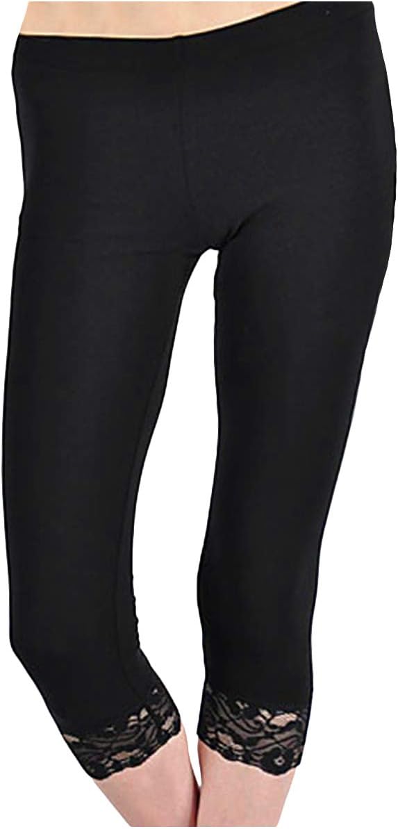 KMystic Cotton Blend Lace Trim Capri Leggings