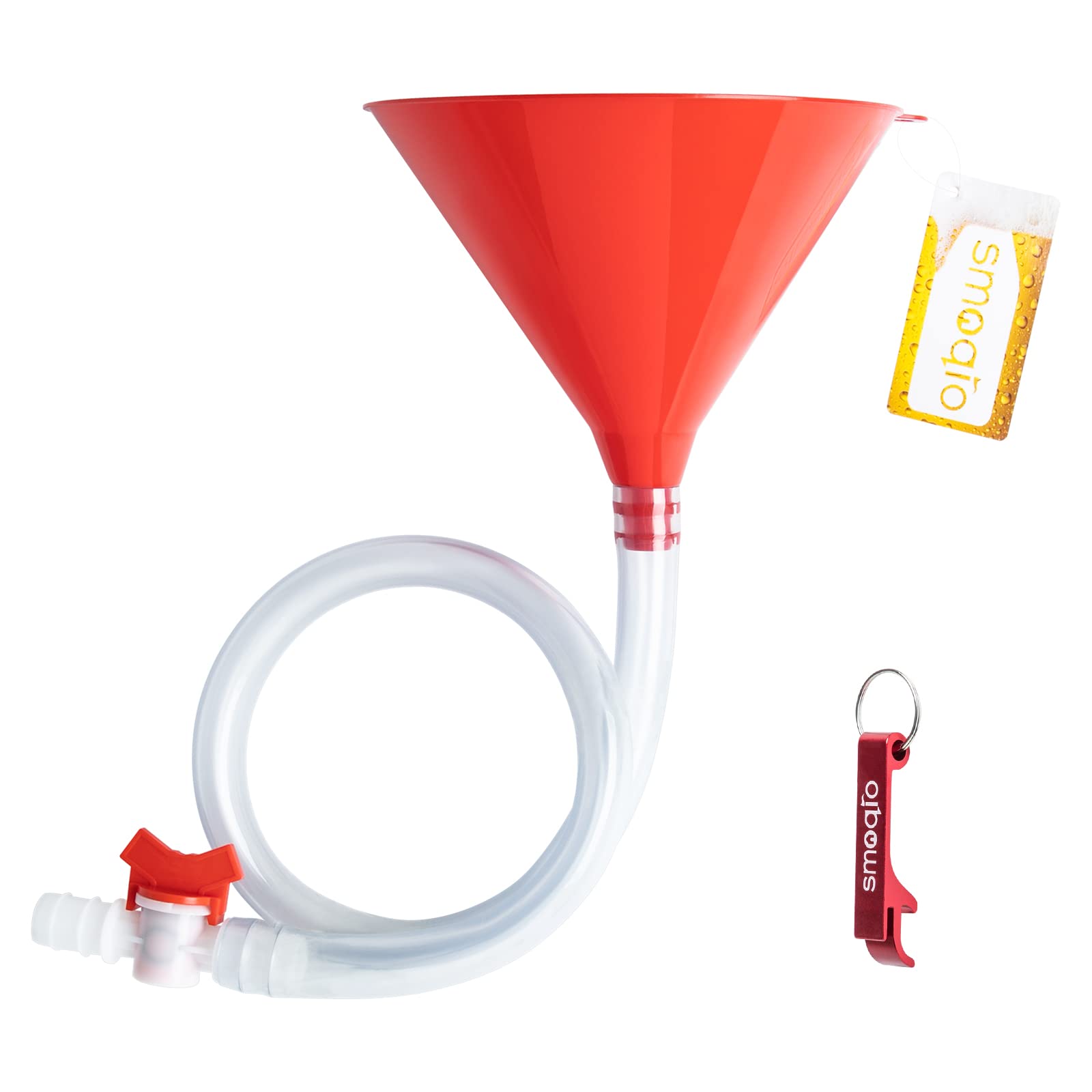 SMOQIO Beer Bong Funnel Single Header Red with Valve, Bonus Bottle Opener, Drinking Funnel with Premium Material, 1 Pack