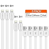 DAMOYUN Lightning Cable 5PACK 6FT*3PACK+3FT*2PACK Charger Cable,Strong and Durable USB Syncing Charger Cord for Apple iPhone X 8/8 Plus 7/ 7 Plus/6/6s/6 plus/6s plus/ 5s/5c,iPad and More (White)