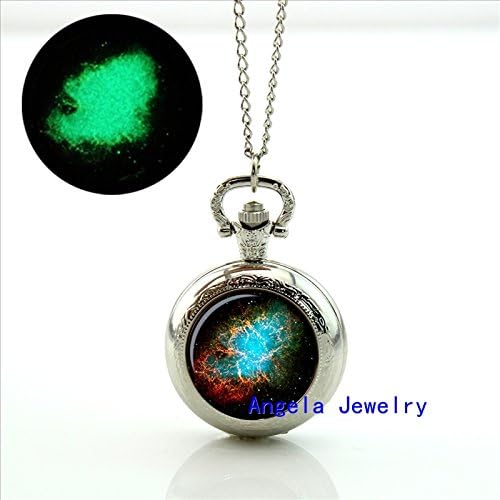 Pretty Lee Fashion Glow in The Dark Pendant Nebula Turquoise Locket Necklace Nebula Glowing Pocket Watch