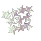Yalulu 10Pcs Sew Iron On Patches Badges Shiny White Sequins Stars Appliques Embroidered Patches for Clothing Trousers Bags Stickers Sewing Accessories