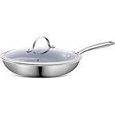 Stainless Steel Non Stick Frying Pan,10 Inch Healthy Non Toxic Ceramic Coating Cookware with Lid,Works on Induction, Electric Stove and Gas Cooktops,PTFE PFAS PFOA Free Skillet,Dishwasher&Oven Safe