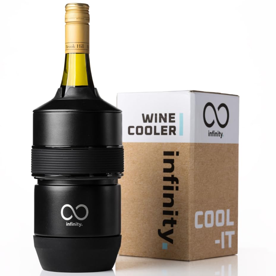 ∞ Infinity WINE COOLER | Long-Lasting Cooling | Secure and Portable | Double Vacuum Insulated Design | Adjustable Fit for Different Sized Bottles | Luxury Drinks Cooler (RAVEN BLACK)