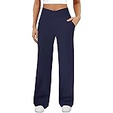 DLOODA Womens Wide Leg Yoga Pants Crossover Work Dress Pants Lounge Sweatpants Casual Trousers with Pockets