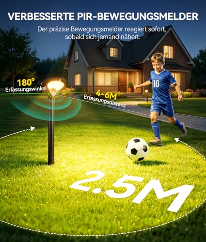 TuyLuxe Solar Lights for Outdoor Garden with Motion Sensor 6 Pack, 550LM Modern 3 Modes Solar Lights for Outdoor Use with Bright 26 LEDs Warm White IP65 Waterproof Solar Lights Garden for Lawn Patio