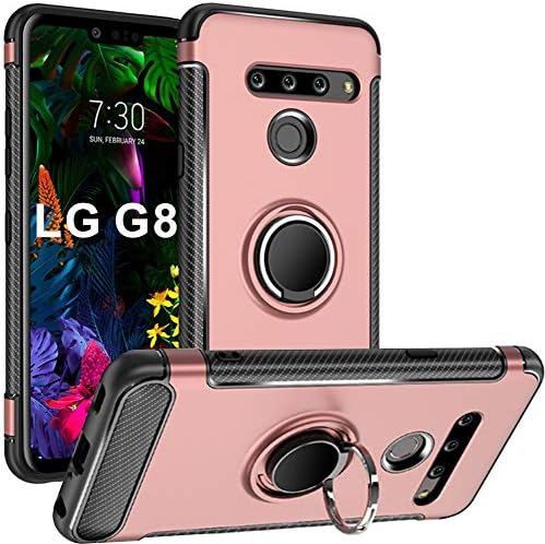 HNHYGETE Designed for LG G8 ThinQ Case/LG G8 Case,360 Degree Rotating Ring Holder Layer Heavy Duty Non Slip Shockproof Bumper Rugged Protective Cover(2019) 6.1" (Rose Gold)