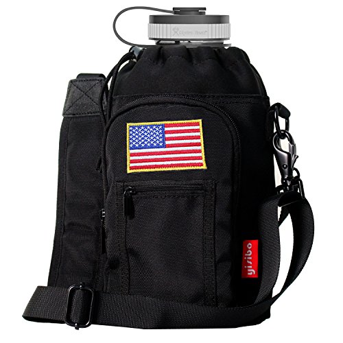 YISIBO Pouch / Sleeve with Carrying Handle for 64 oz Hydro Flask Bottles w/ 2 Pockets Adjustable Shoulder Strap Embroidered Velcro Badge (Black, For 64 oz Hydro Flask Bottle)