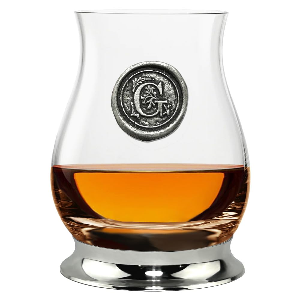 English Pewter Company Glencairn Personalised Whisky Mixer Glass with Monogram Initial - Unique Gifts for Men - with Your Choice of Initial 350ml [WGP107] (G)