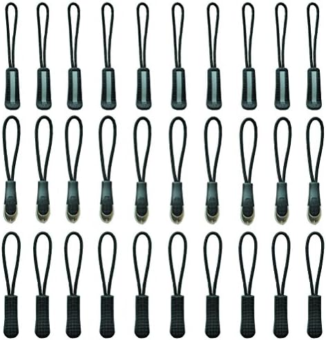 3 Styles (Reflective 10 Pcs) 30 Pcs Nylon Zipper Pull Zip Tags Replacement Cord Pulls Zipper Extension Zipper Fixer, Black (1)