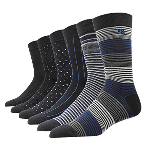 Gift Box Men's Casual Dress Socks Stripe for Suit 90% Cotton Rich Mid Calf Designer Pattern Cute style Colorful (6 Pairs Assorted socks #122, XL: 12-14 UK shoe size (47-50 EU))