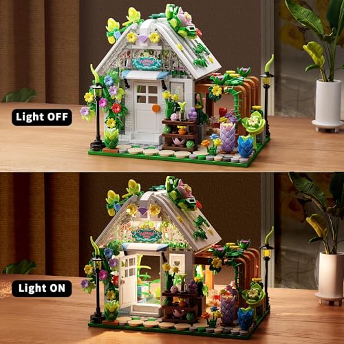 Uniiking® Flower House Building Set with Lights, Garden House Building Toy Kits Compatible with Trend, Creative Greenhouse Playset, Christmas Birthday Gift for Adults or Girls 8-12 Years(769PCS)