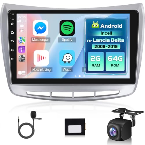 NHOPEEW 2G+64G Car Radio for Lancia Delta 2009-2019 – Wireless Carplay and Android Auto – 9 Inch Car Radio with WiFi GPS Mirror Link FM RDS+ Rear Camera