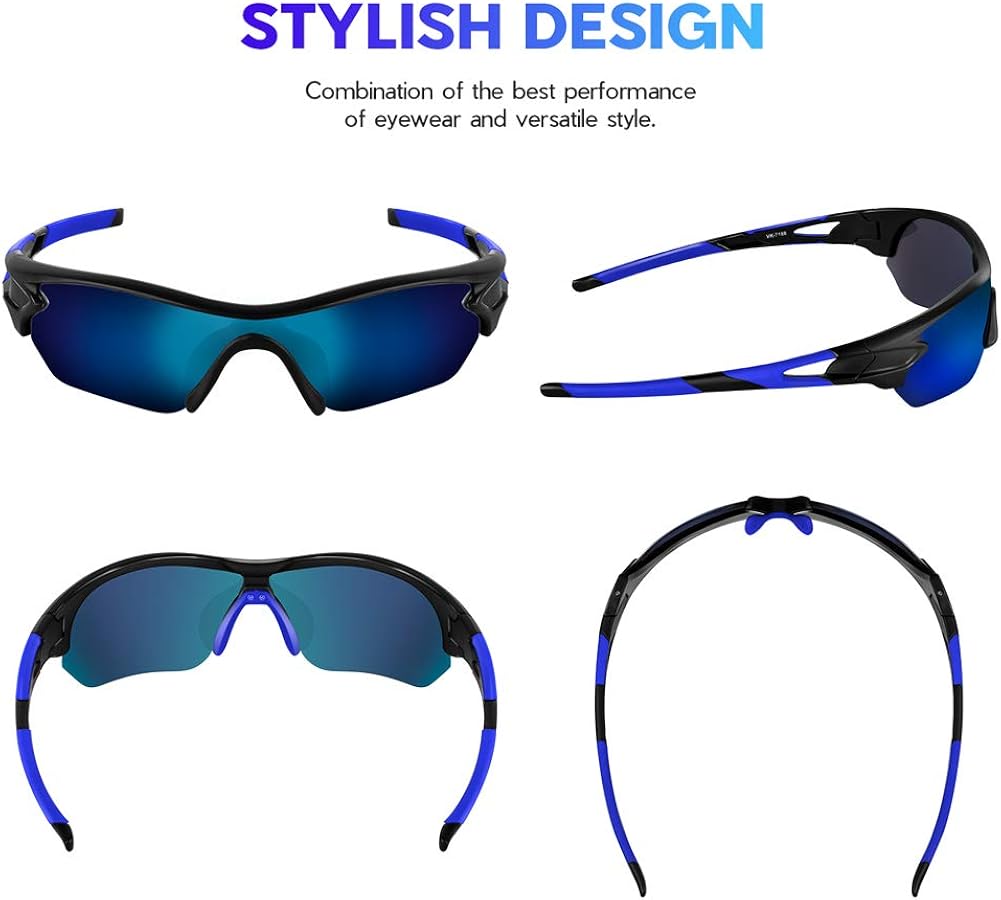 BEACOOL Polarized Sports Sunglasses for Men Women Youth TAC Glasses UV400 Protection Cycling Running Driving Fishing Golf Motorcycle Baseball,Black Blue - Image 3