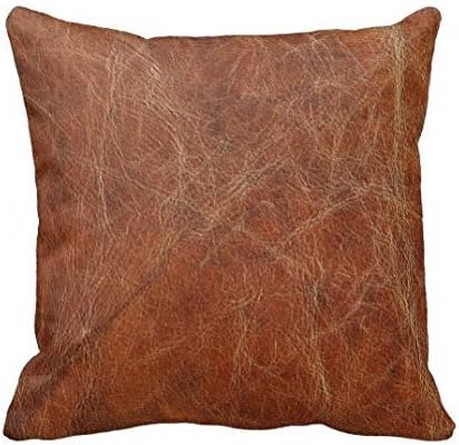 Generic Funny Print Brown Leather Pattern Throw Pillow Cover Polyester Decorative Cushion Cover 18 x 18 Inches(Not Real Brown Leather, Just Print Picture Effect)
